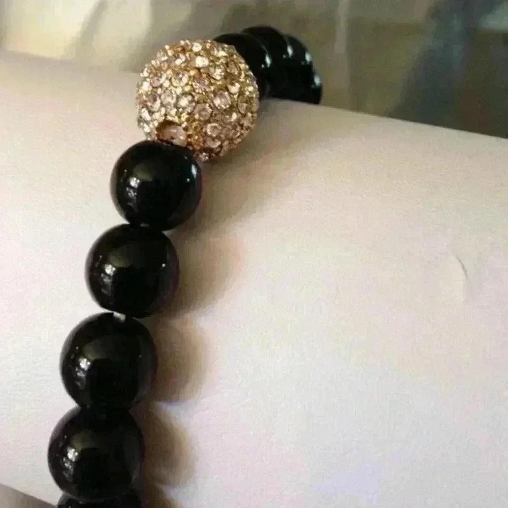 RESTOCKED 3/8" Black Stone Beaded Bracelet